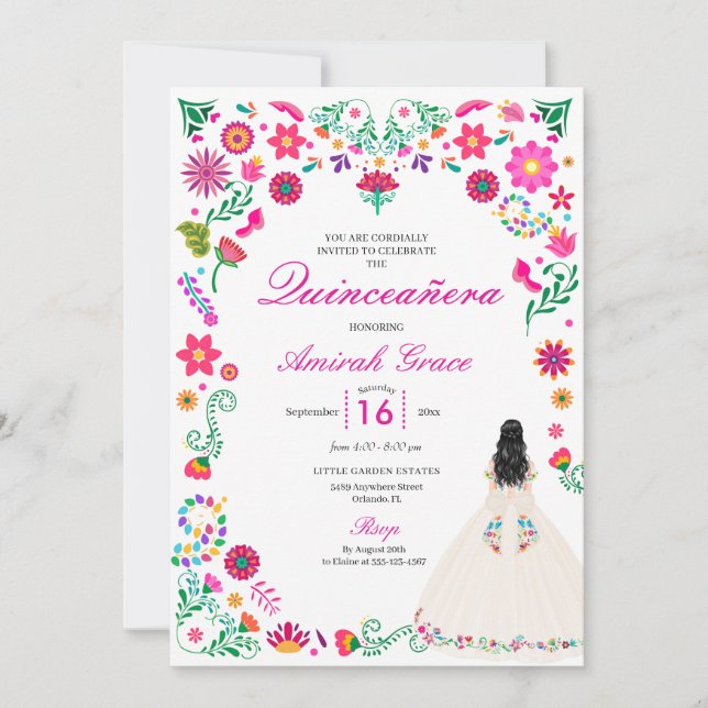 Invitación a la Quinceañera del bordado de marfil  (Anverso)