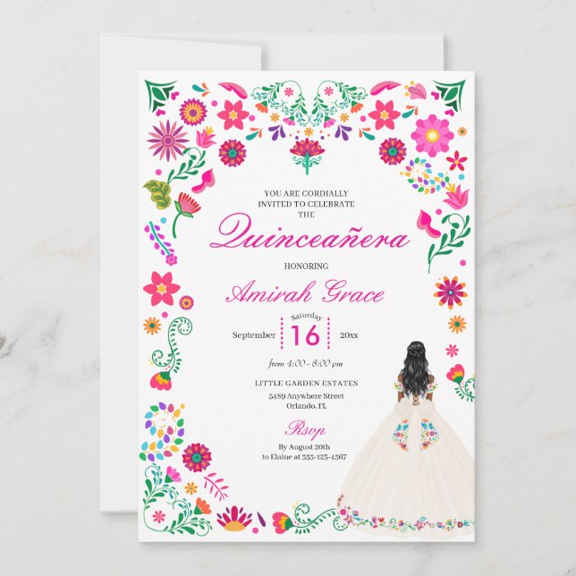 Invitación a la Quinceañera del bordado de marfil  (Anverso)