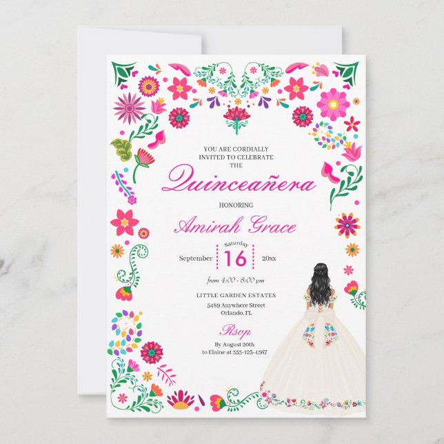 Invitación a la Quinceañera del bordado de marfil  (Anverso)