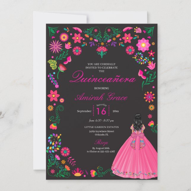 Invitación a la Quinceañera del Bordado Mexicano O (Anverso)