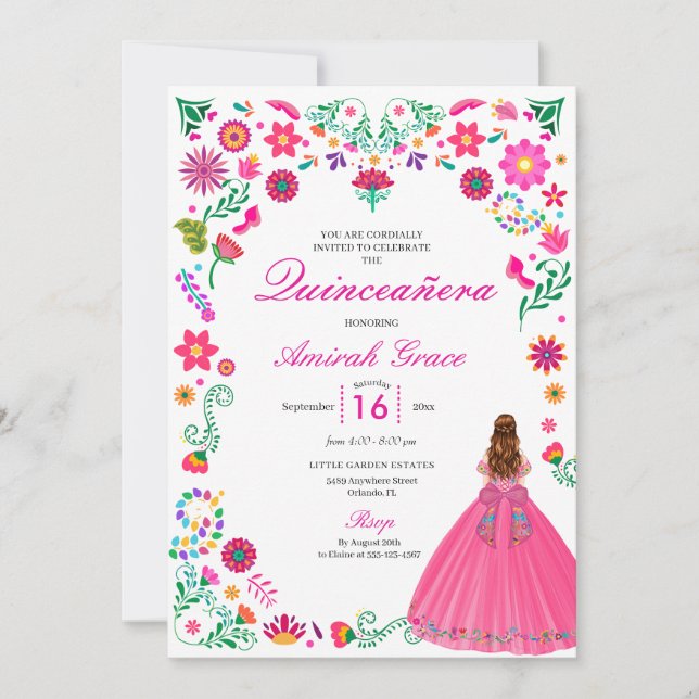 Invitación a la Quinceañera del Bordado Mexicano O (Anverso)