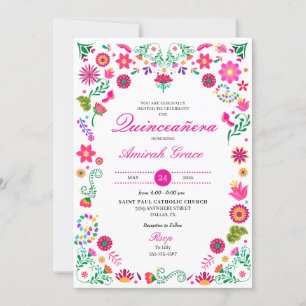 Invitación a la Quinceañera del bordado otomí mexi