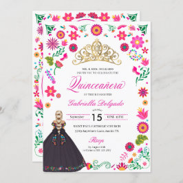 Invitación a la Quinceañera del bordado otomí mexi