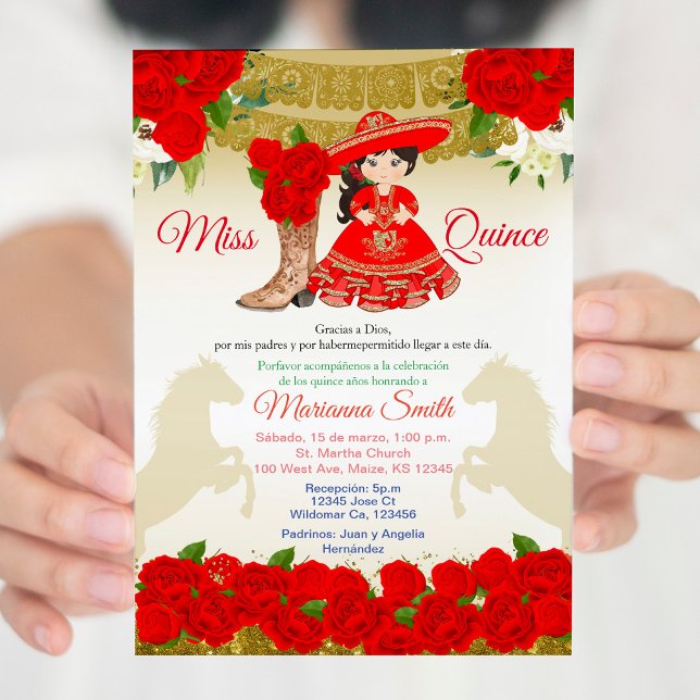 Invitación a la Quinceañera del Charro Rojo de Oro (Subido por el creador)