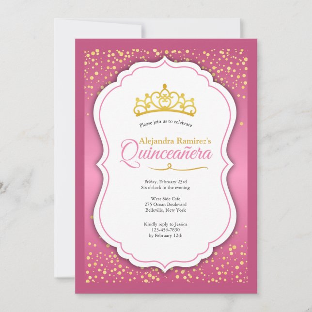 Invitación a la Quinceañera del Confetti de oro (Anverso)
