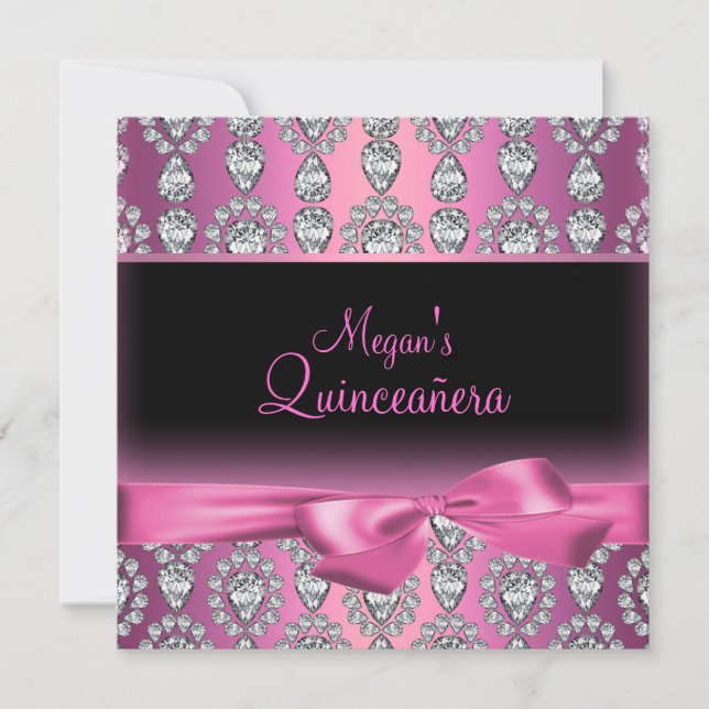 Invitación a la Quinceañera del diamante rosado y  (Anverso)