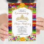 Invitación a la Quinceañera floral de la Corona de<br><div class="desc">Invitación de la quinceañera de la flor dorada mexicana Mis Quince Anos,  15 años, </div>