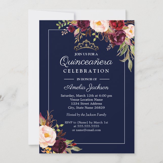 Invitación a la Quinceanera floral de la marina mo (Anverso)