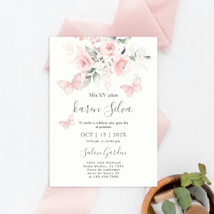 Invitación a la Quinceañera floral de mariposa