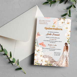Invitación a la Quinceañera floral de moda Sage y 