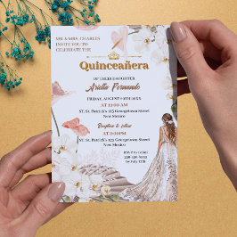 Invitación a la Quinceañera floral de moda Sage y