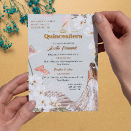 Invitación a la Quinceañera floral de moda Sage y