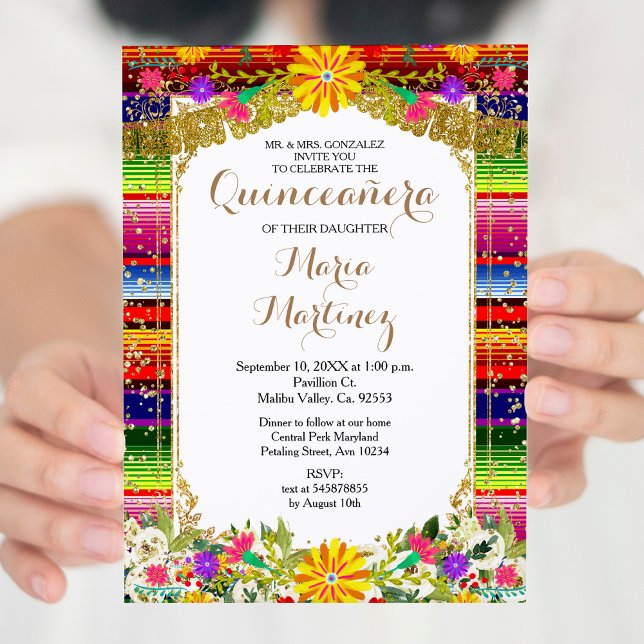 Invitación a la Quinceañera floral de oro mexicana (Subido por el creador)