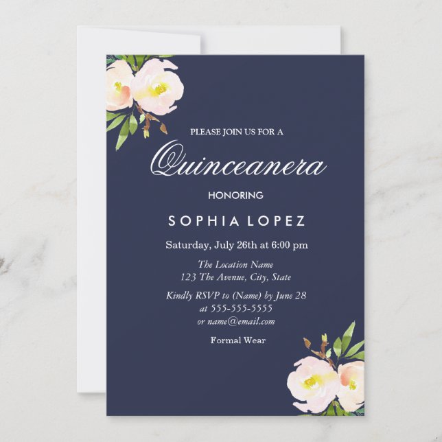 Invitación a la Quinceanera floral elegante de la  (Anverso)