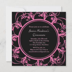 Invitación a la Quinceanera floral (negro)