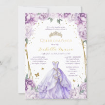 Invitación a la Quinceañera floral púrpura en espa