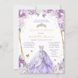 Invitación a la Quinceañera floral púrpura en espa