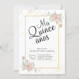 Invitación a la Quinceañera floral rosa de Mis Qui