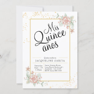 Invitación a la Quinceañera floral rosa de Mis Qui