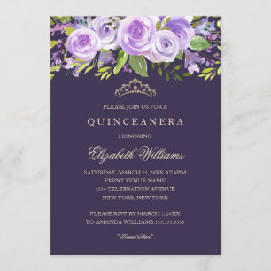 Invitación a la Quinceanera floral Rosa Lavender