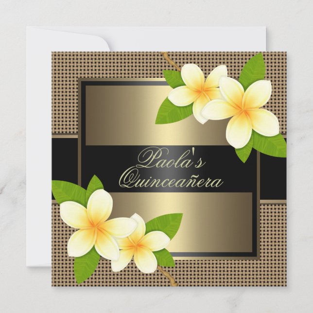 Invitación a la Quinceañera Frangipani de Oro y Ne (Anverso)