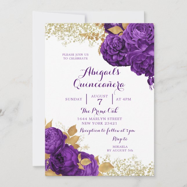 Invitación a la Quinceañera Mexicana con flores de (Anverso)