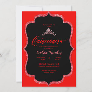 Invitación a la quinceañera negra y roja