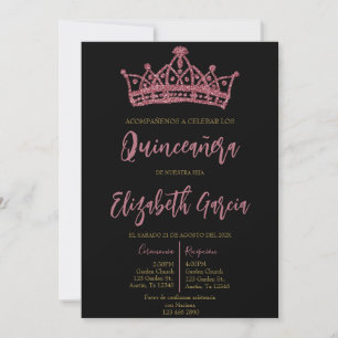 Invitación a la quinceañera negra y rosa