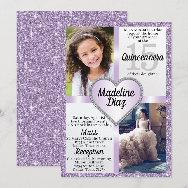 Invitación a la quinceañera Purple Lavender cumple (Anverso / Reverso)