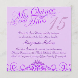 Invitación a la quinceañera púrpura de la princesa