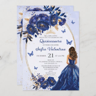 Invitación a la Quinceañera Real Azul y Oro