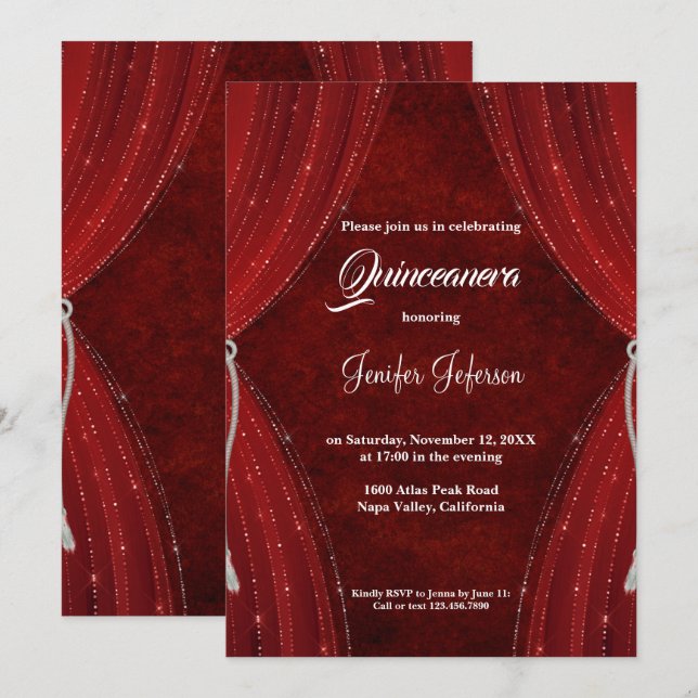 Invitación a la Quinceanera Roja (Anverso / Reverso)