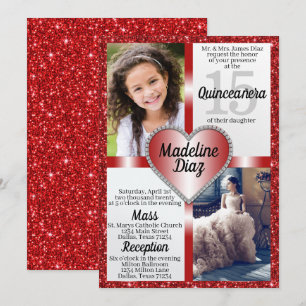 Invitación a la Quinceañera Roja de Ruby 15 cumple