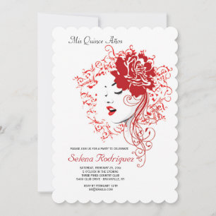 Invitación a la quinceañera roja Rosa