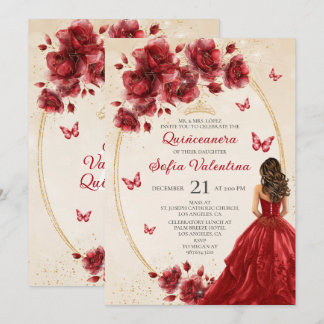 Invitación a la Quinceañera Roja y Gold