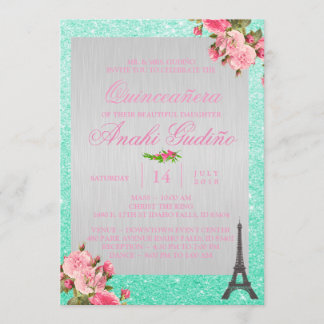 Invitación a la quinceañera temática de París