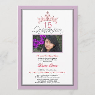 Invitación a la Quinceanera Tiara con joyas rosas 