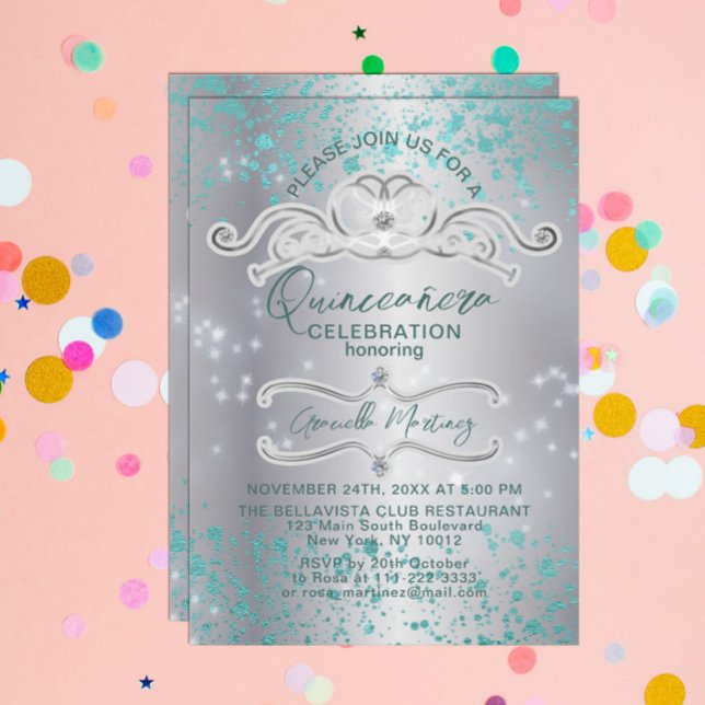 Invitación a la Quinceañera Tiara Verde azulada de (Subido por el creador)