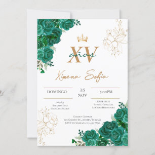 Invitación a la Quinceanera verde esmeralda