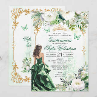 Invitación a la Quinceañera verde esmeralda