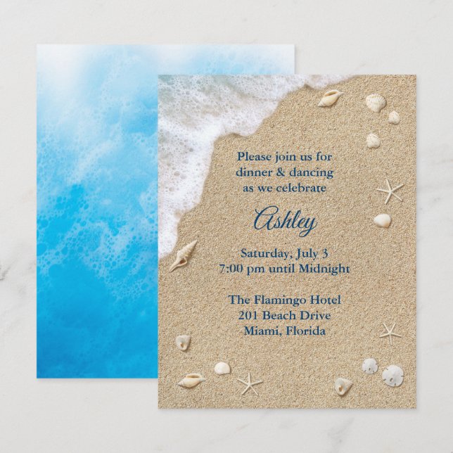Invitación a la recepción de Blue Beach Waves Bat  (Anverso / Reverso)