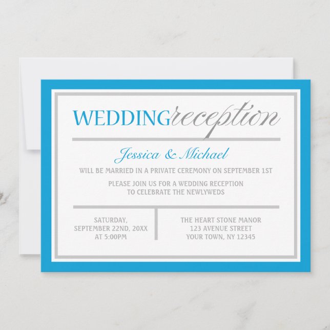 Invitación a la recepción de boda azul y gris mode (Anverso)