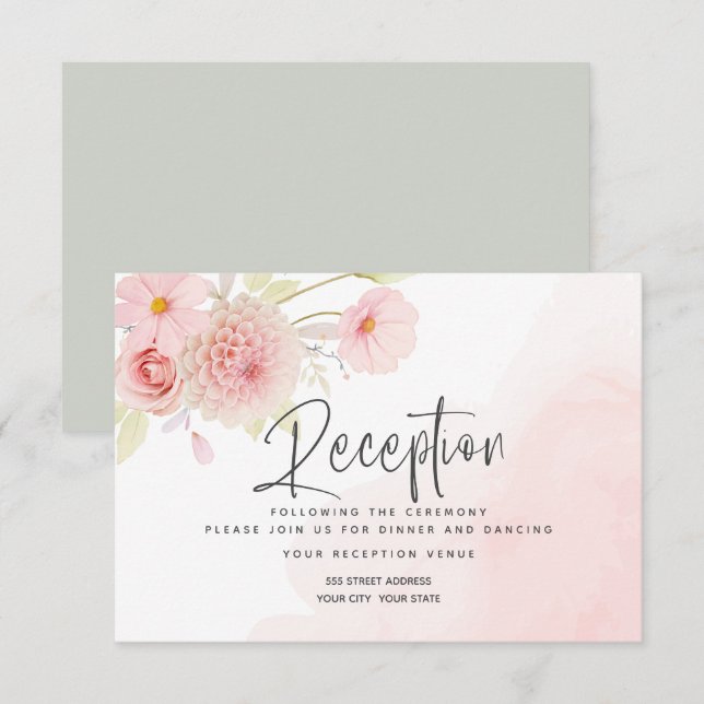 Invitación a la recepción de Boda Floral Rosa Past (Anverso / Reverso)