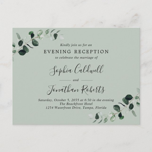 Invitación a la recepción de bodas de Eucalyptus (Anverso)