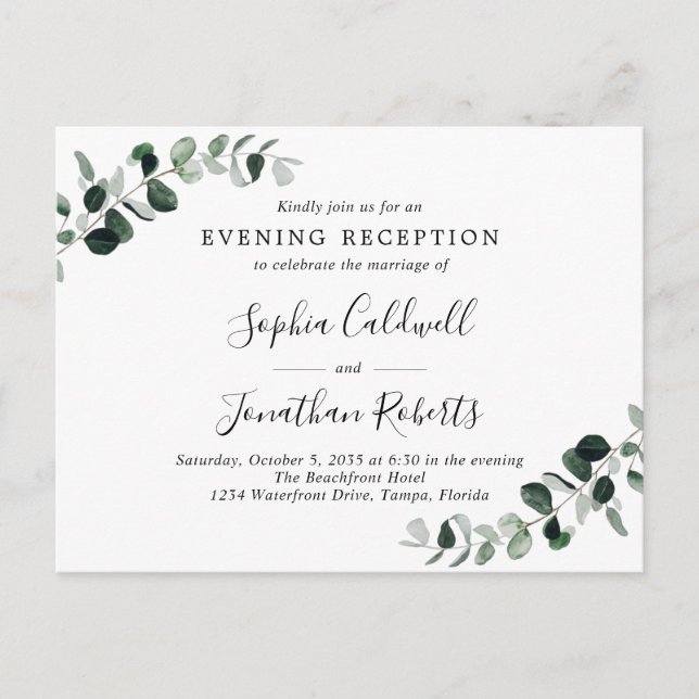Invitación a la recepción de bodas de Eucalyptus (Anverso)
