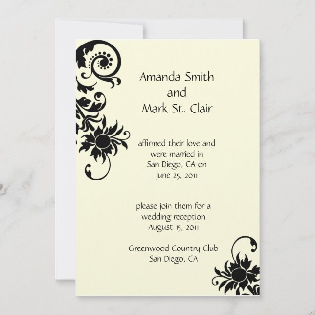 Invitación a la recepción de bodas negras y marfil (Anverso)