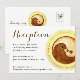 INVITACIÓN A LA RECEPCIÓN DE BODAS. Palomas dorada
