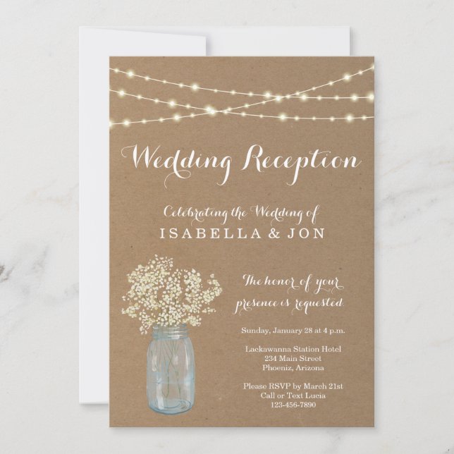 Invitación a la recepción de bodas | Rústica Kraft (Anverso)