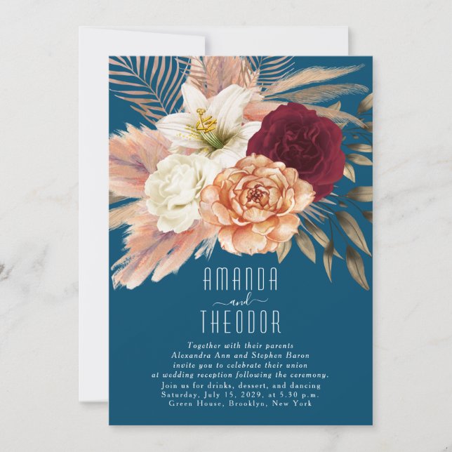 Invitación a la recepción de bodas Verde azuladas  (Anverso)