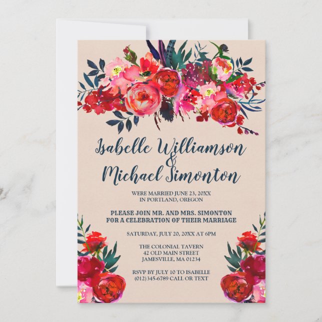 Invitación a la recepción de bohemio-floral (Anverso)